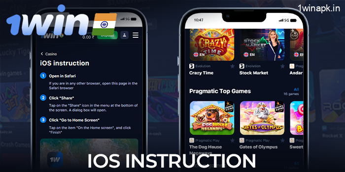 Convenience 1Win website on iOS