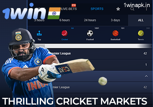 Cricket markets in the Sports section of the 1Win website